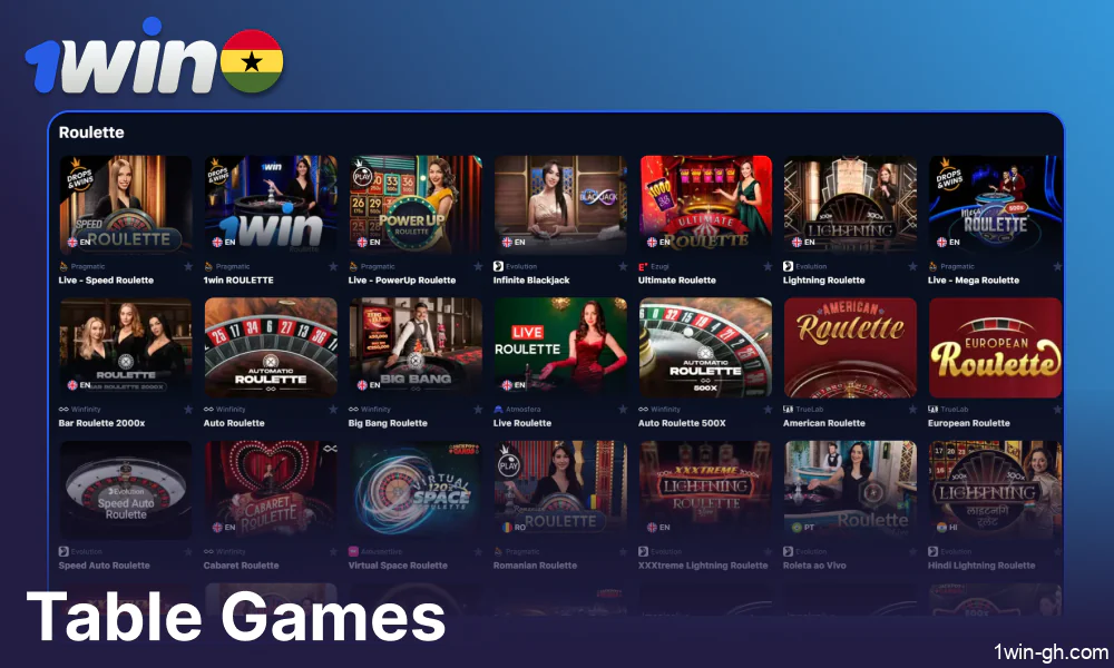 Table Games available on 1win Ghana