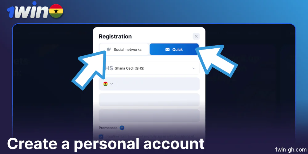 Create a personal account on 1win