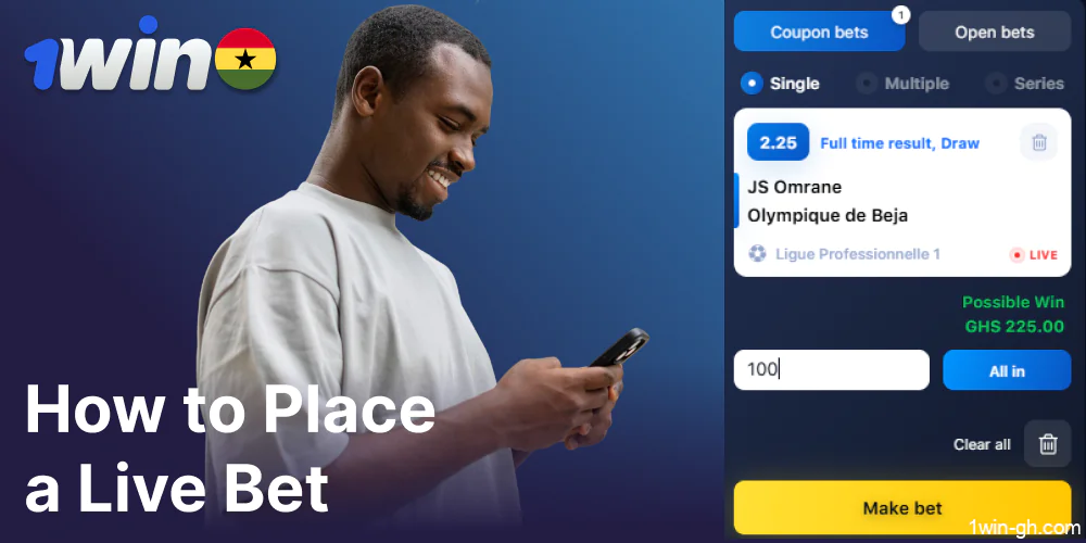 Instructions on making live bets on 1win for players from Ghana